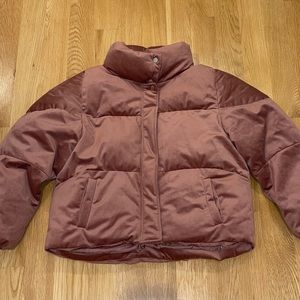 Pink velvet puffer jacket